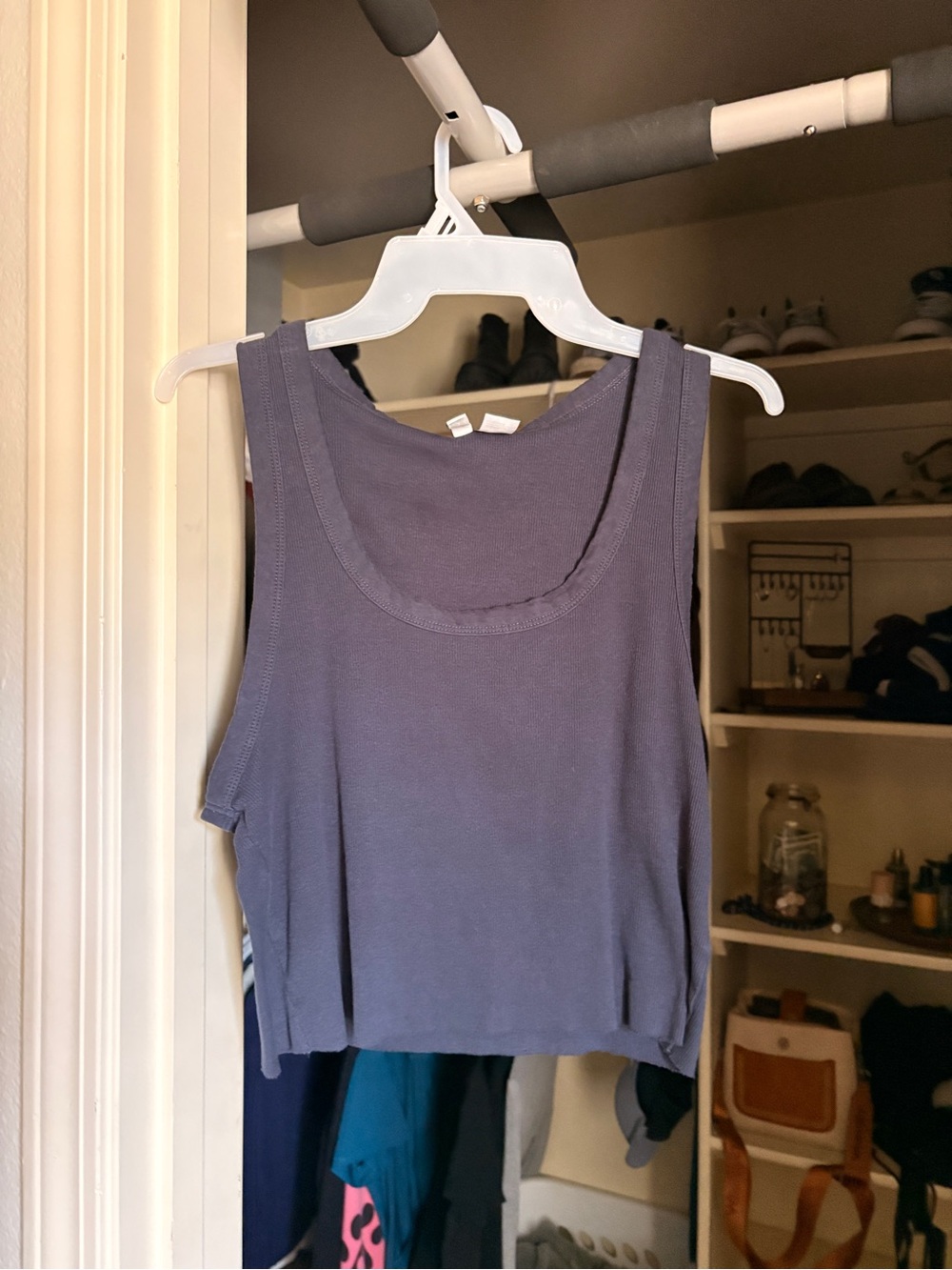 Divided Slate Blue Cropped Tank Top